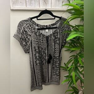 Westport 1962 Black & White Patterned Women's Top with Decorative Tassels,Size S
